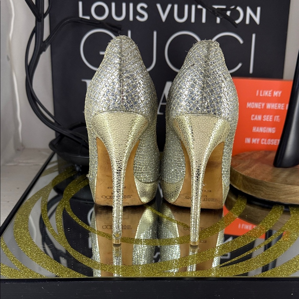 Jimmy Choo Shimmering Silver and Gold Heels 38 = 7.5/8 - Picture 9 of 9